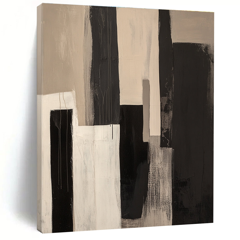 Black and White Vertical Abstract Painting with Stark Contrast WINK228