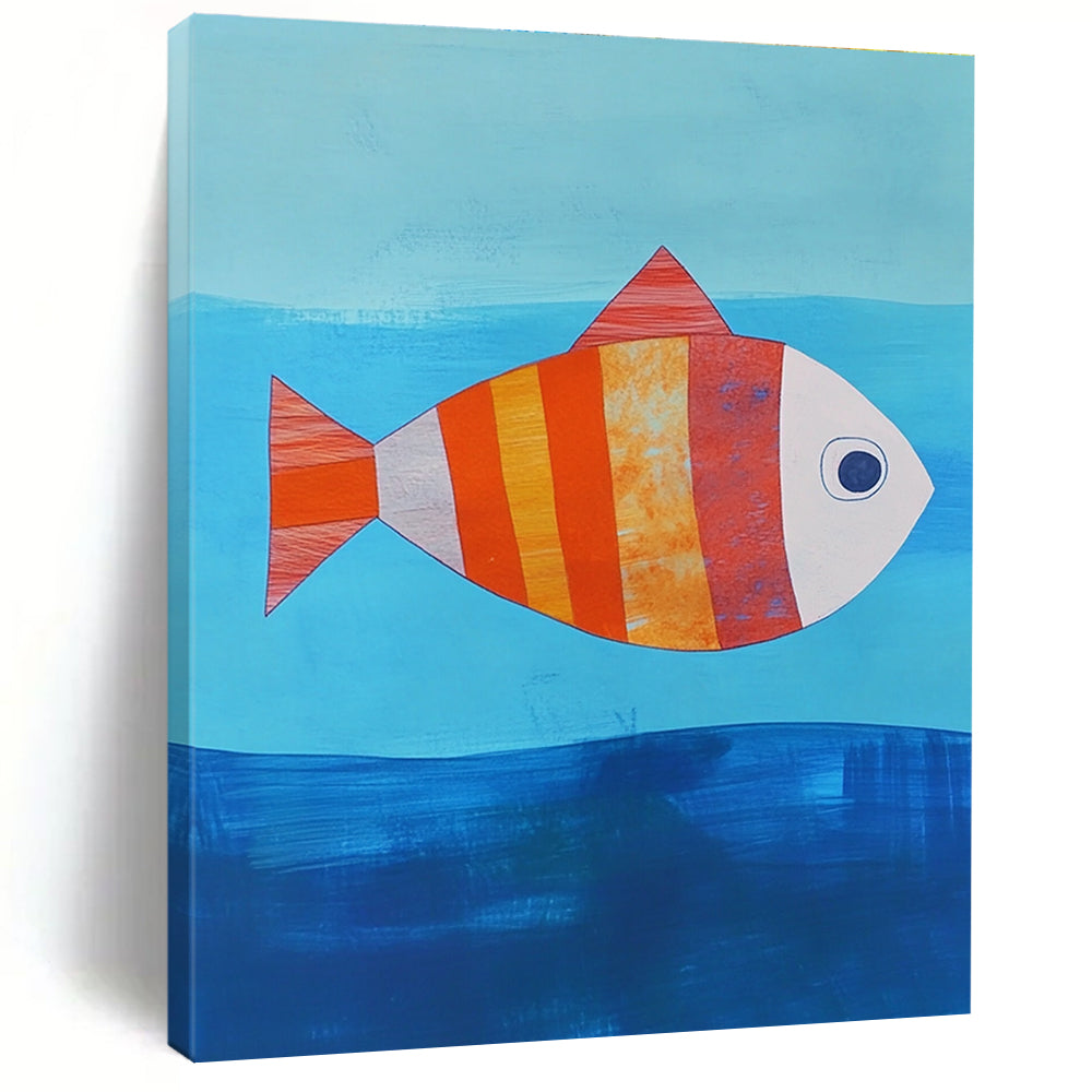 Striped Fish Abstract Painting of Whimsical Sea Life GAB0128