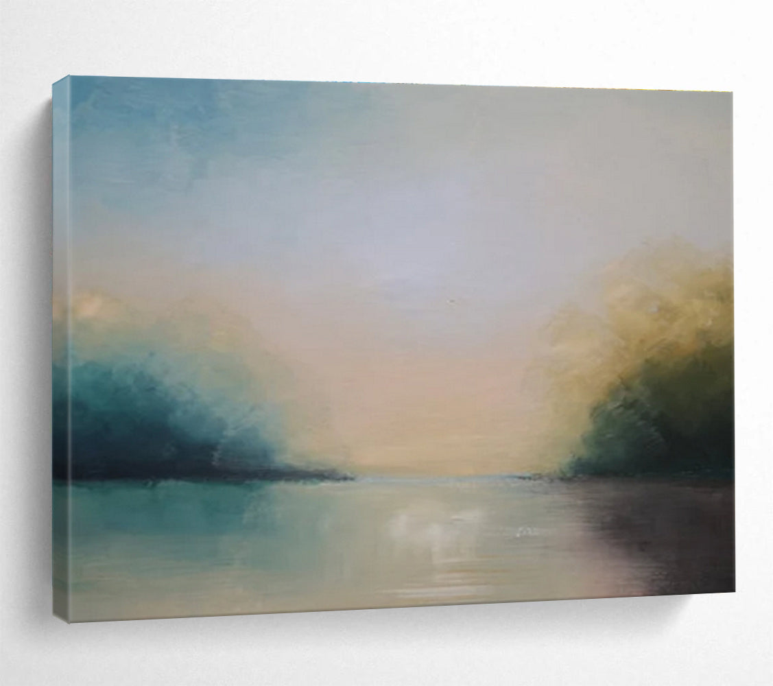 Misty River at Dusk Abstract Painting for Serene Retreats YHT014