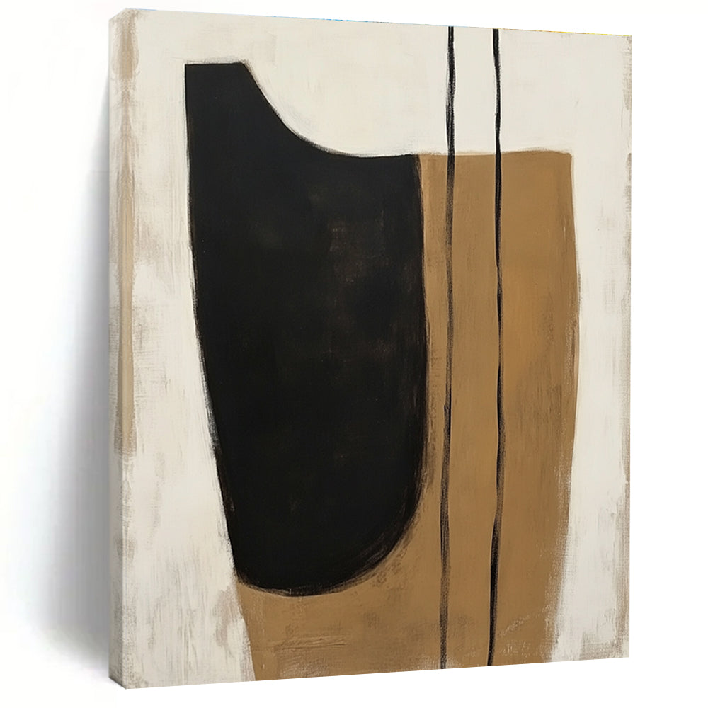 Black and Beige Organic Shapes Abstract Painting with Minimalist Grace WINK225