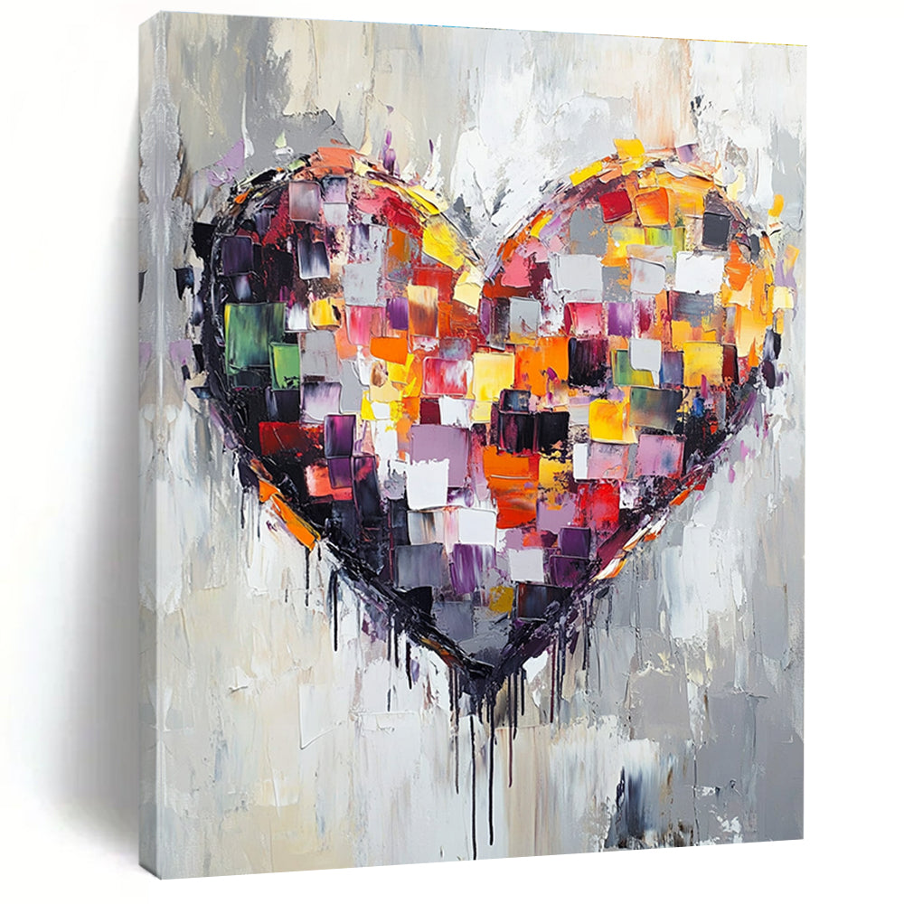 Colorful Patchwork Heart Abstract Painting for Romantic - Themed Cafes GAB1041