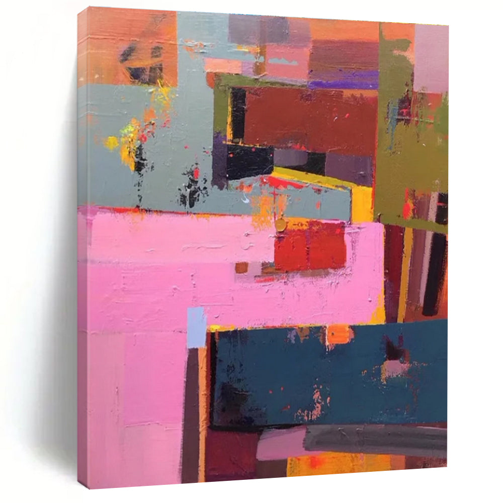Colorful Patchwork Abstract Painting for Creative Coworking Spaces HENG032