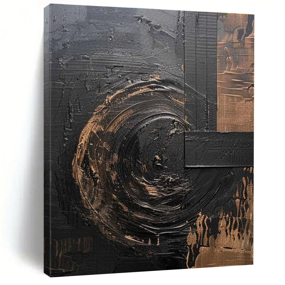 Black and Gold Textured Abstract Painting for Luxury Hotel Lobbies HENG502