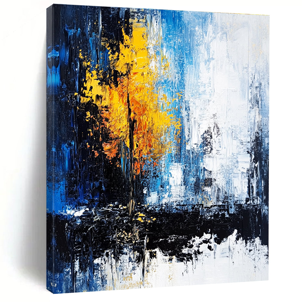 Blue - Yellow Abstract Tree Painting with Whimsical Serenity WINK398