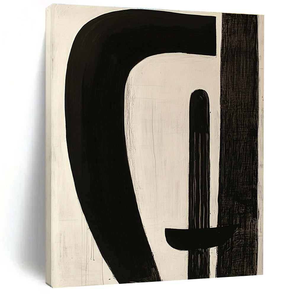 Black and White Curved Abstract Painting with Playful Shapes WINK246