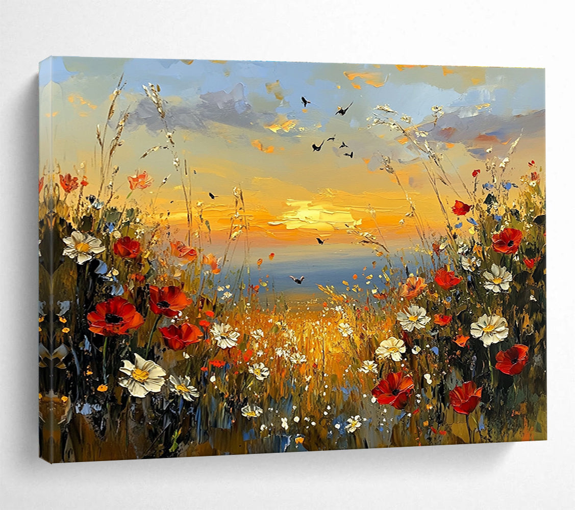 Wildflower Meadow at Sunset  A Romantic Landscape ABS056