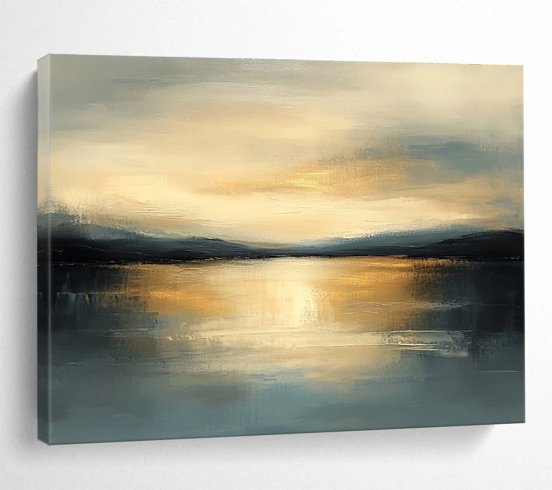 Serene Sunset - Lit Lake Abstract Painting with Blended Brushstrokes ABS224