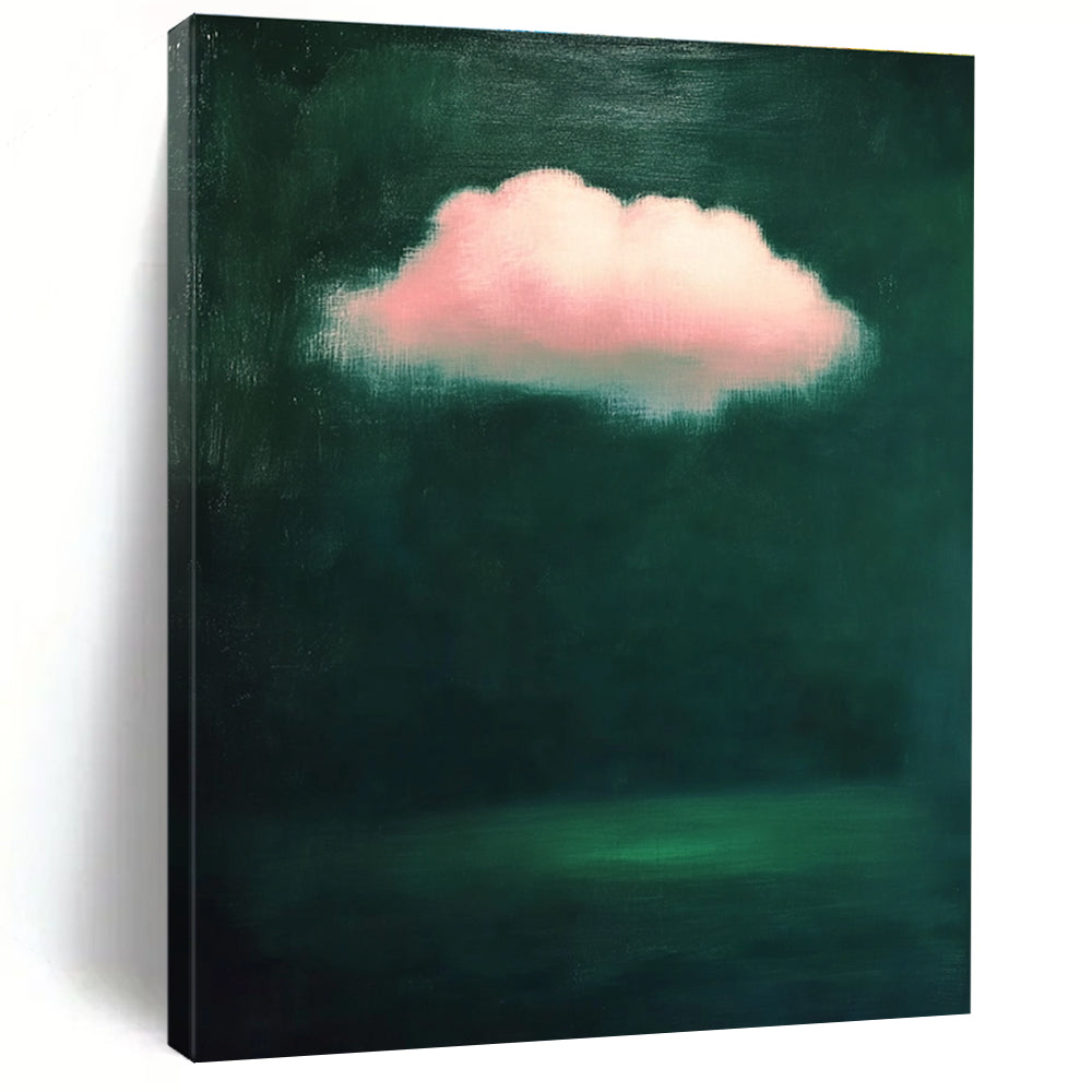 Pink Cloud on Dark Green Dreamy Abstract Painting for Thoughtful Spaces GAB1447