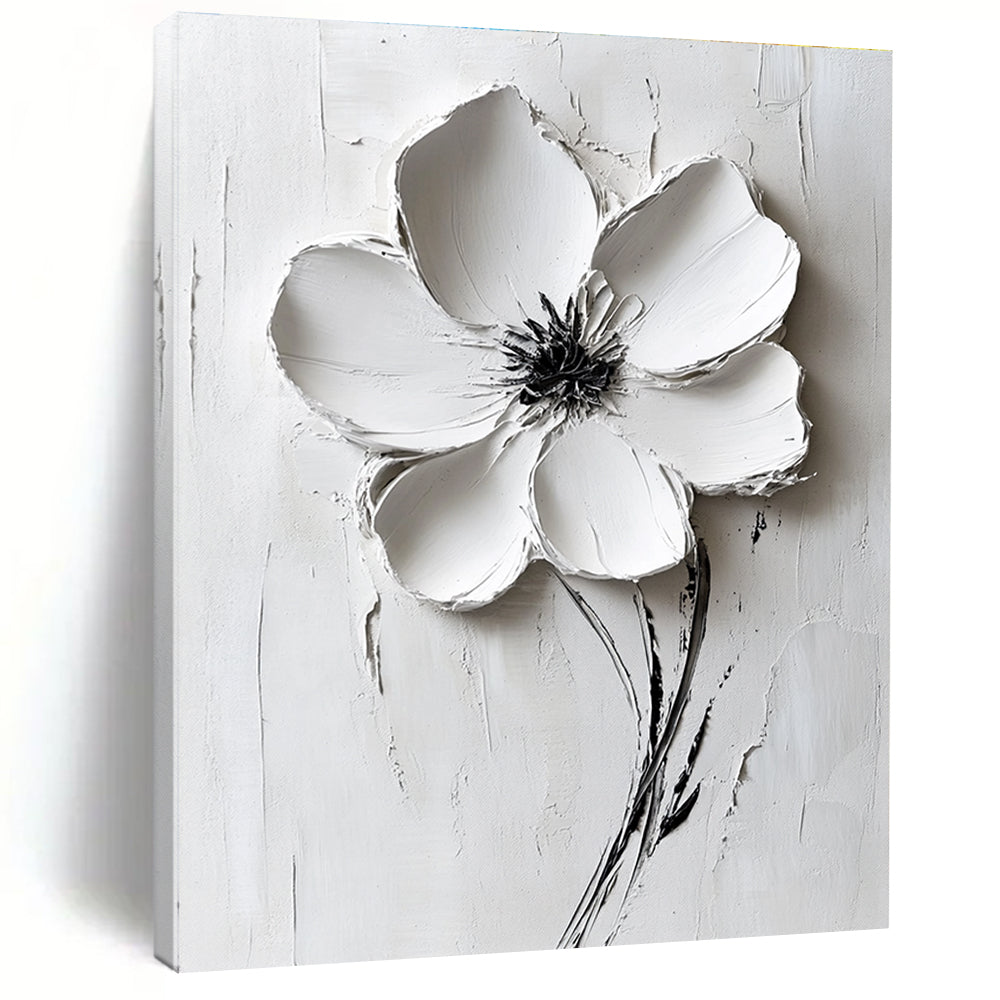 White Flower Relief Abstract Painting for Minimalist Bedrooms GAB1000