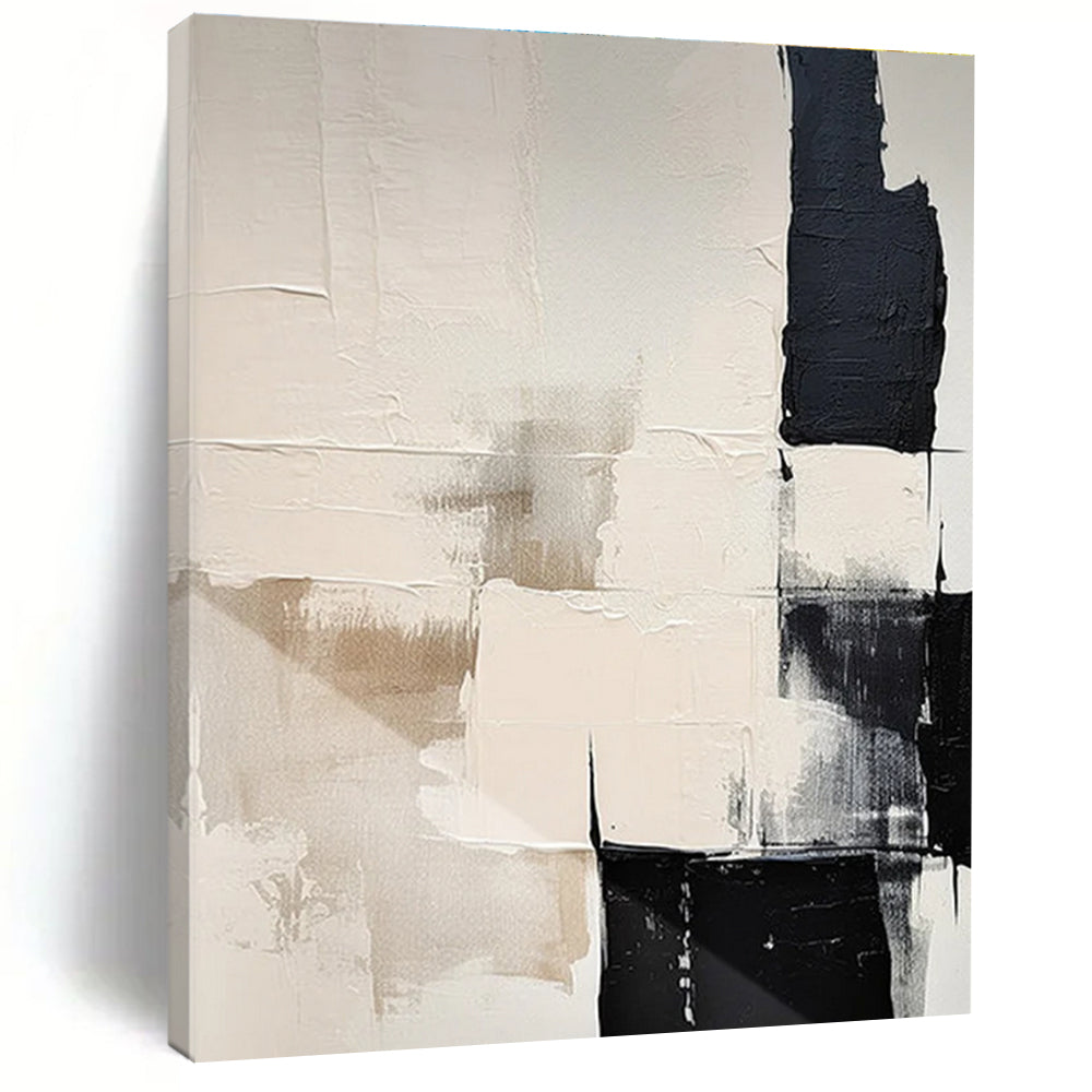 Contemporary Black and White Blocks Abstract Painting for Urban Loft Apartments HENG056