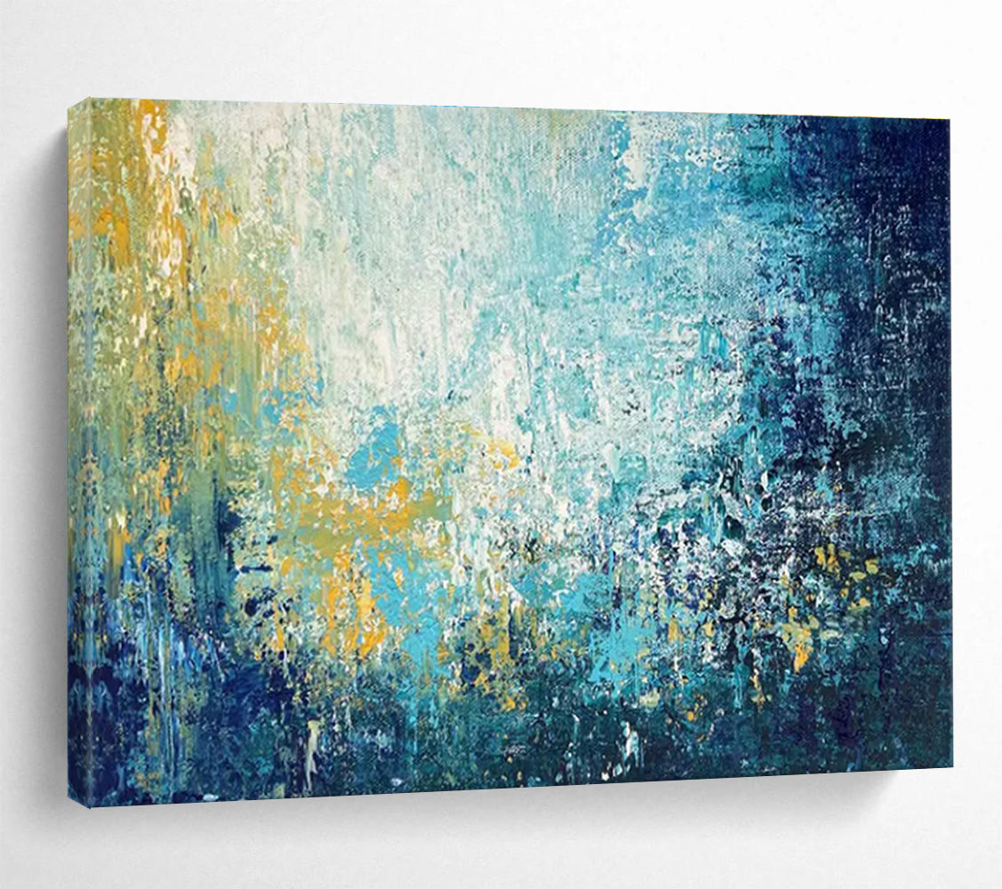 Blue and Yellow Abstract Brushstrokes Painting for Creative Studio Spaces YHT327