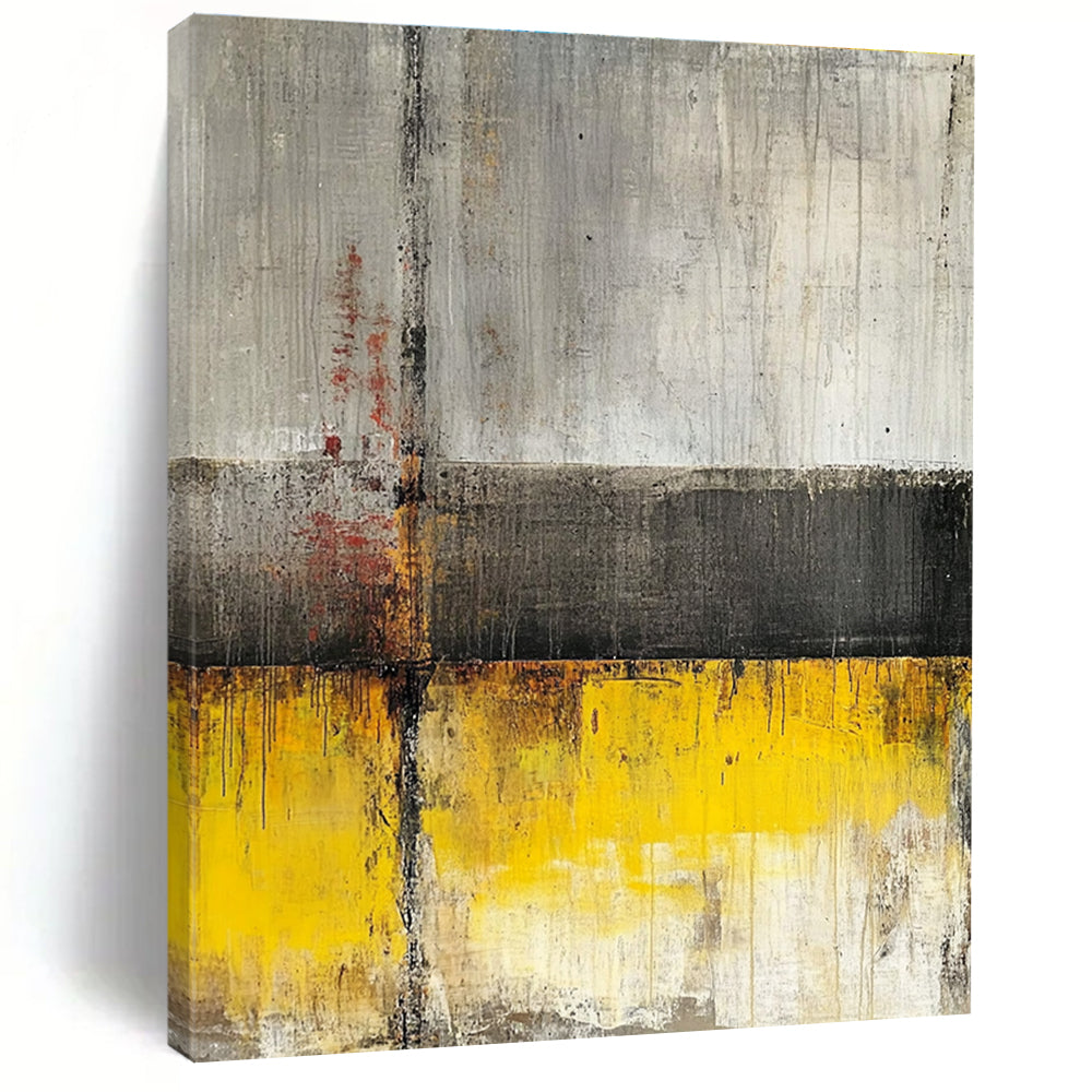 Gray - Yellow Abstract Cross Painting with Industrial Charm WINK422