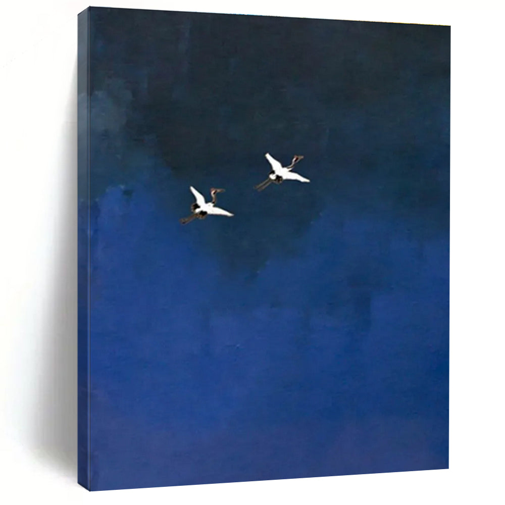 Two Cranes in Blue Sky Abstract Painting for Zen - Inspired Spaces HENG481