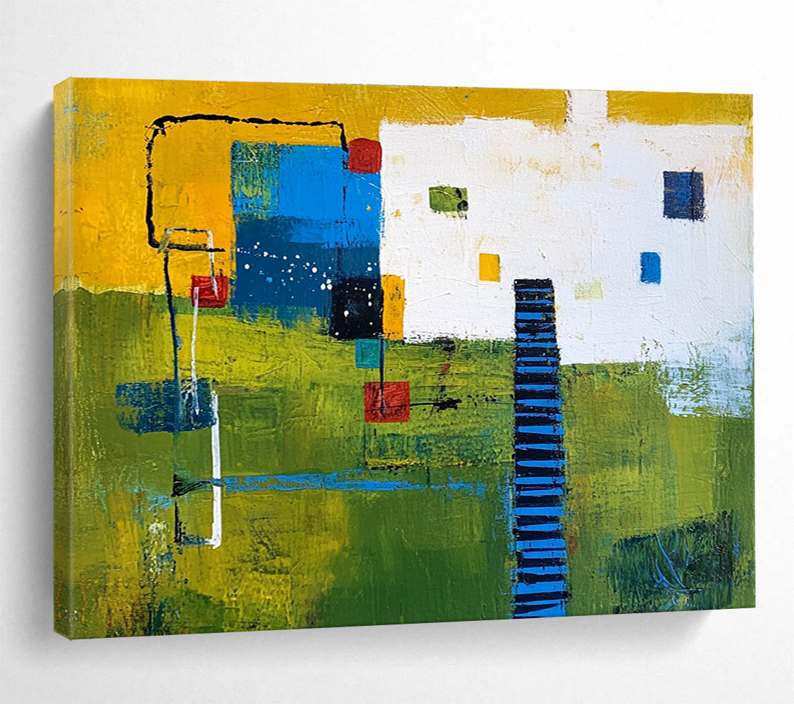 Colorful Geometric Landscape with Bold Shapes Abstract Painting ABS352