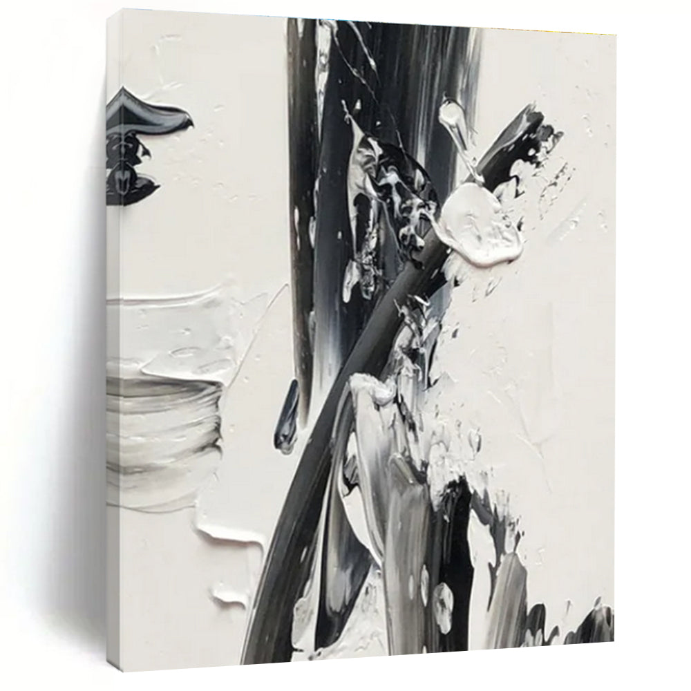 Expressive Monochrome Abstract Painting for Bold Dining Rooms HENG446