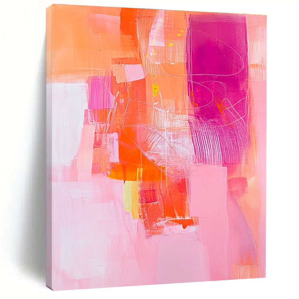 Vibrant Coral and Pink Abstract Painting with Energetic Joy WINK254