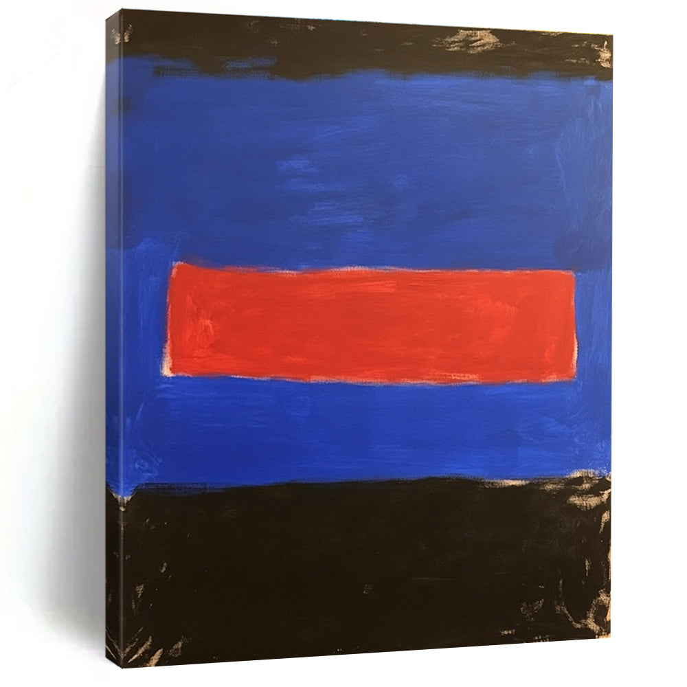 Blue with Red and Black Bands Abstract Painting with Bold Color Blocking WINK028