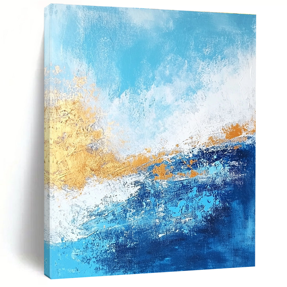 Blue - Gold Abstract Waves Painting with Fluid Elegance WINK384