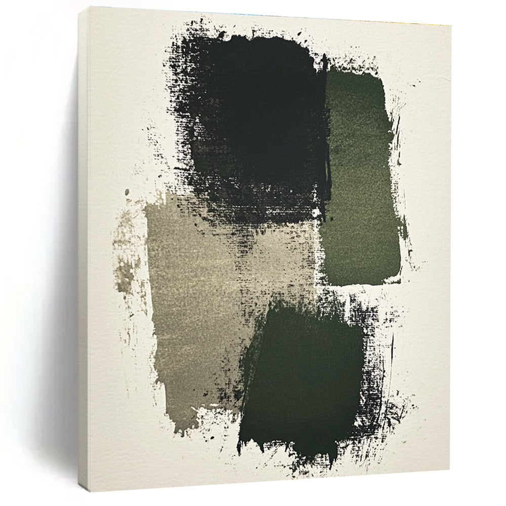 Dark Green and Gray Brushstrokes Abstract Painting with Moody Textures WINK265