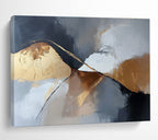 Gold - Accented Mountain Abstract Painting with Dramatic, Minimalist Peaks ABS485