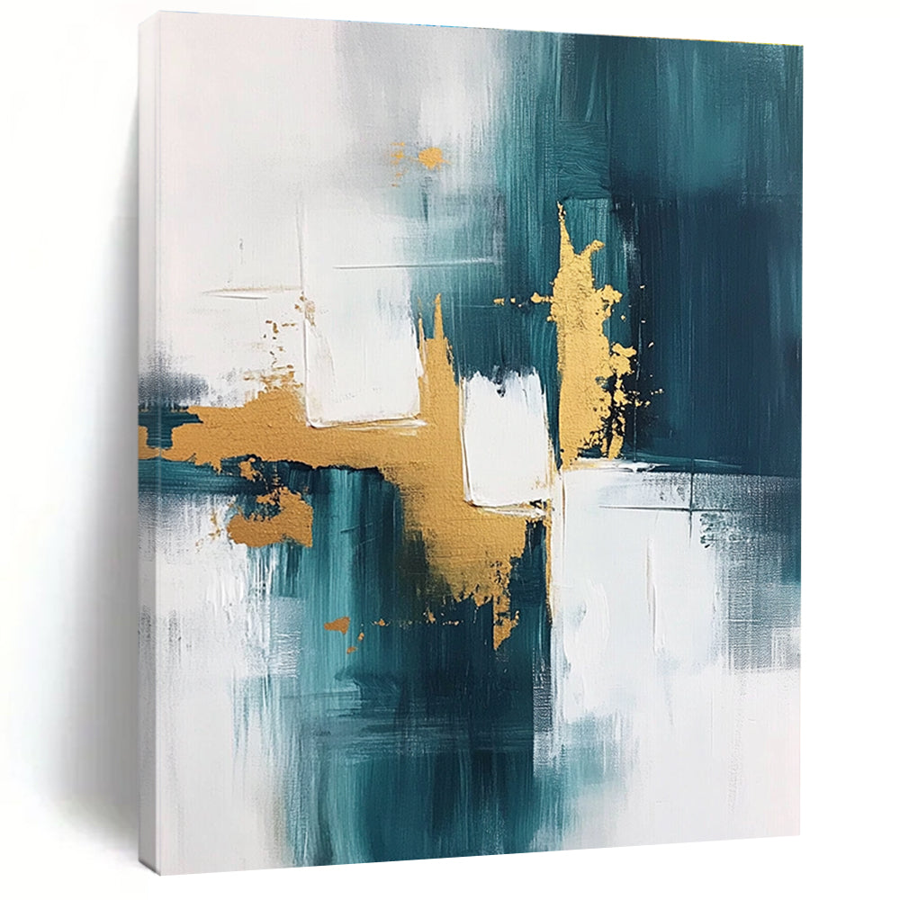 Teal Gold White Abstract Painting with Flowing Luxury WINK676