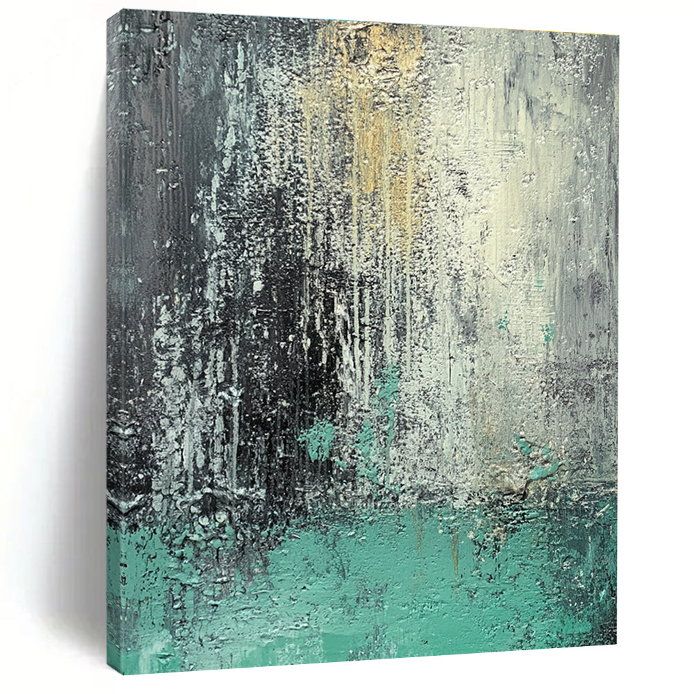 Gray and Teal Dripping Abstract Painting with Dynamic Fluidity WINK287