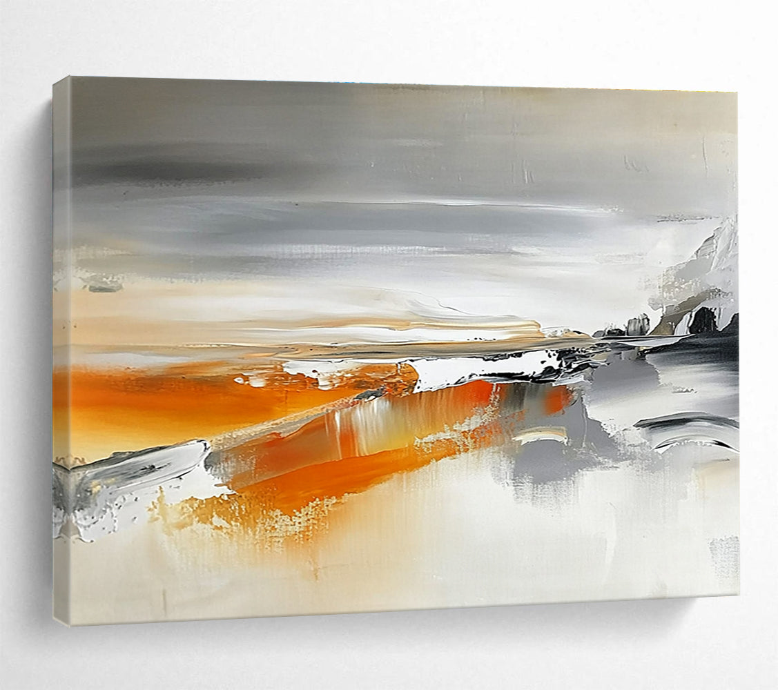 Orange - Gray Landscape Dynamics with Contrasting Hues Abstract Painting ABS316