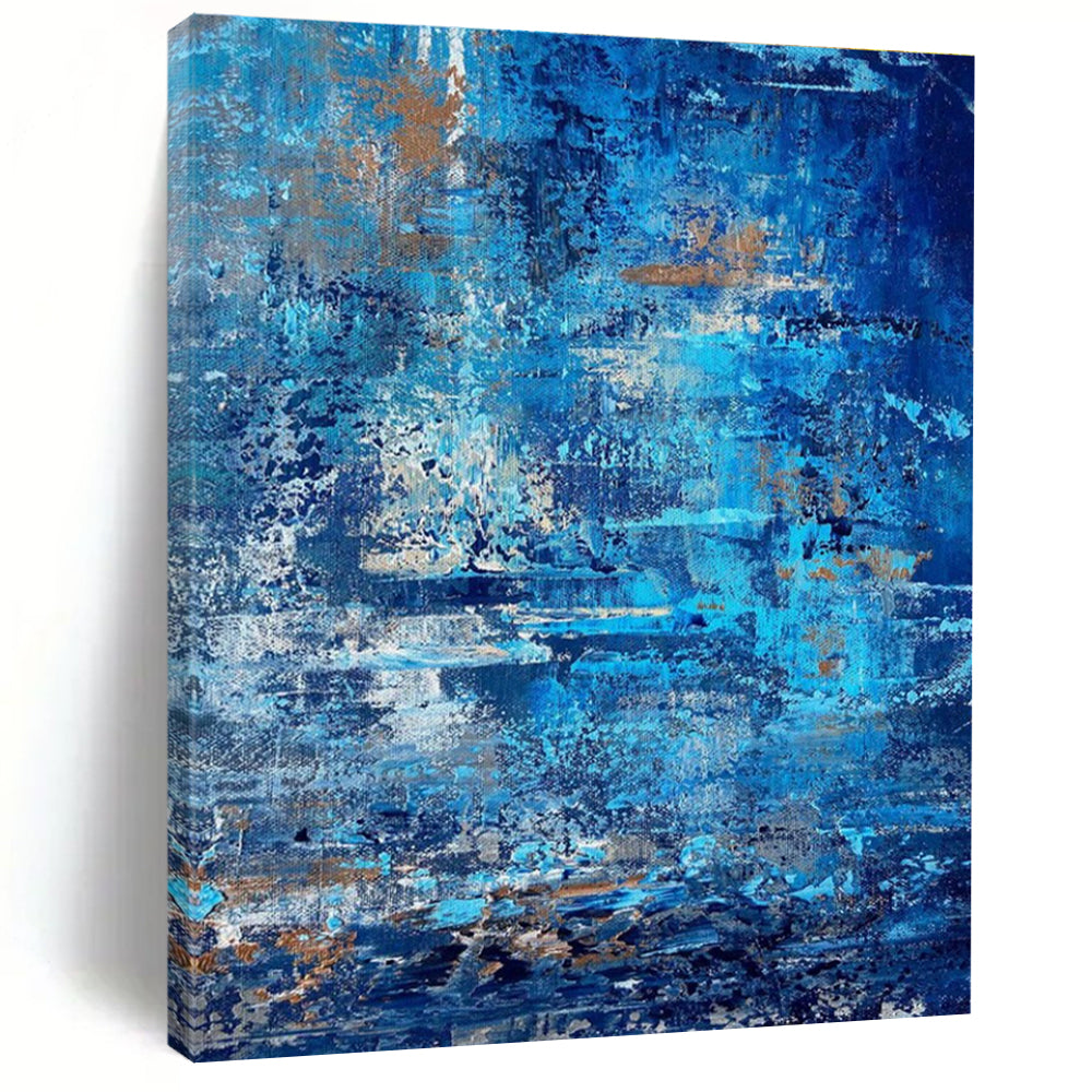 Blue and Gold Textured Abstract Painting for Coastal Home Interiors HENG457