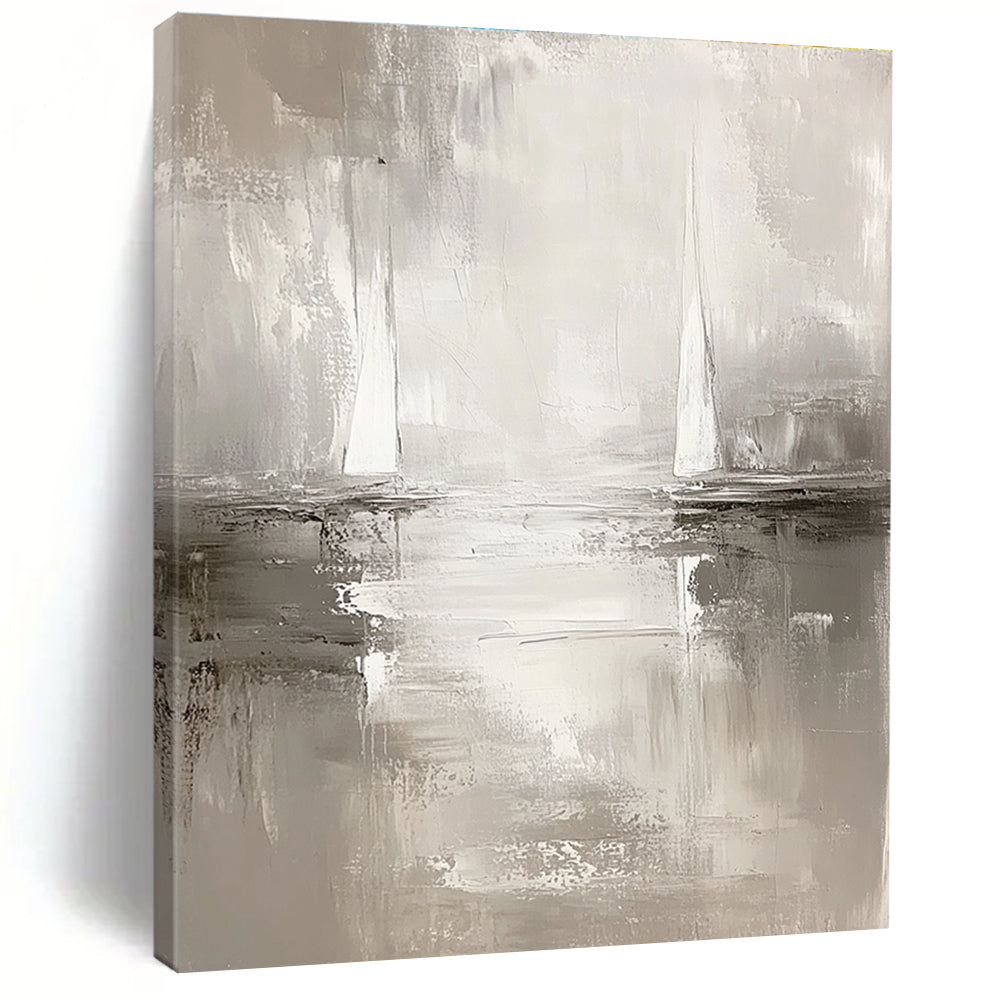 Monochrome Sailboat Abstract Painting for Serene Study Nooks GAB0822