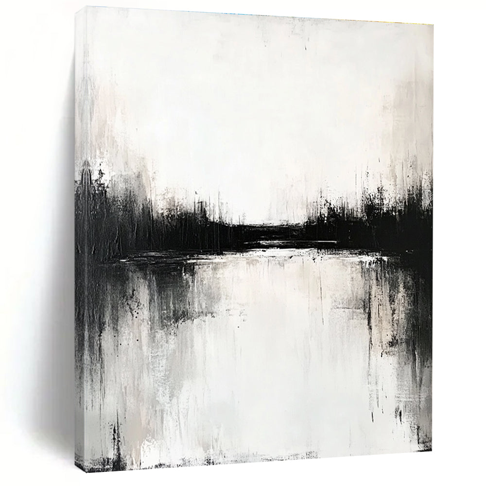 Dramatic Black and White Lakescape Abstract Painting GAB0677