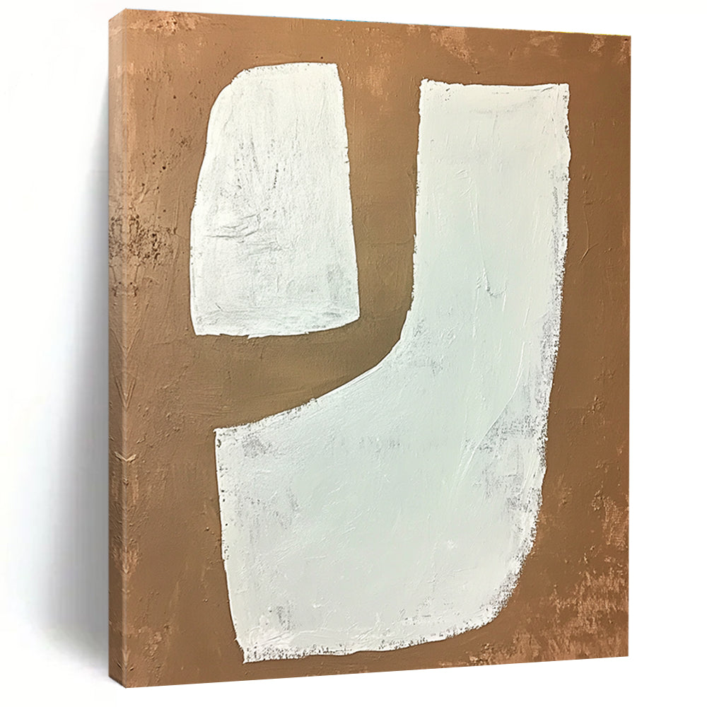 White Shapes on Brown Geometric Abstract Painting for Modern Decor GAB1533