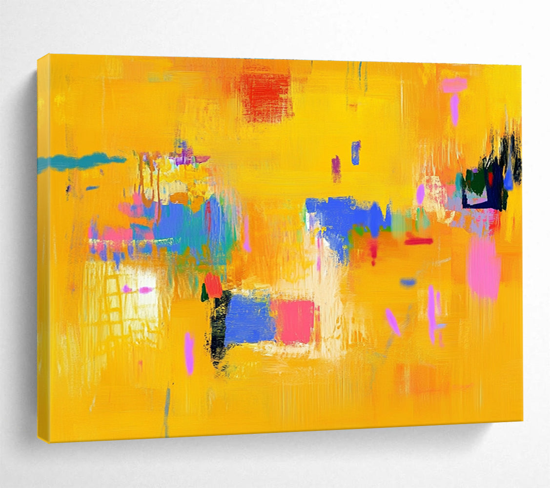 Bright Yellow Color Block Abstract Painting ABS306