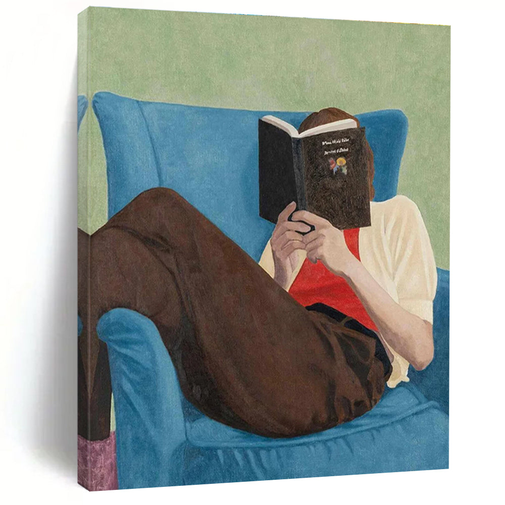 Reader in Blue Chair Figurative Painting for Cozy Reading Nooks HENG303