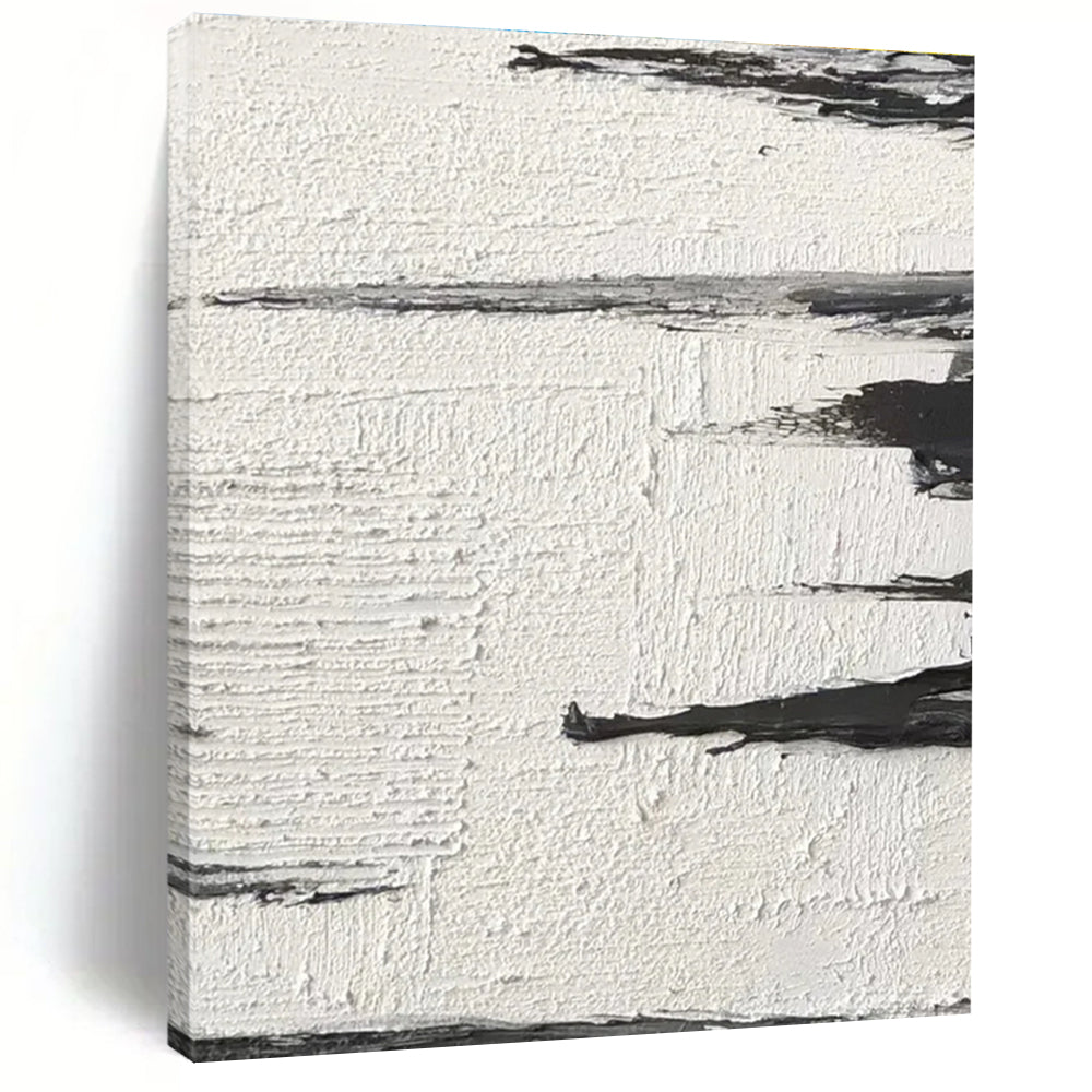 Black - White Textured Landscape Abstract Painting for Serene Home Offices HENG384