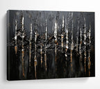 Textured Black and Silver: Tactile Art with Shimmering Accents Abstract Painting ABS180