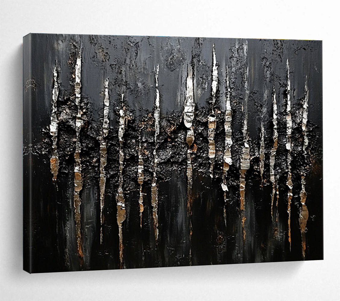 Textured Black and Silver: Tactile Art with Shimmering Accents Abstract Painting ABS180