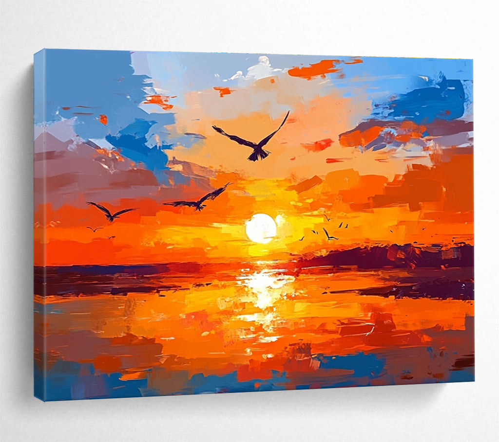 Orange Sunset Abstract Painting with Soaring Avian Energy ABS443