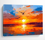 Orange Sunset Abstract Painting with Soaring Avian Energy ABS443
