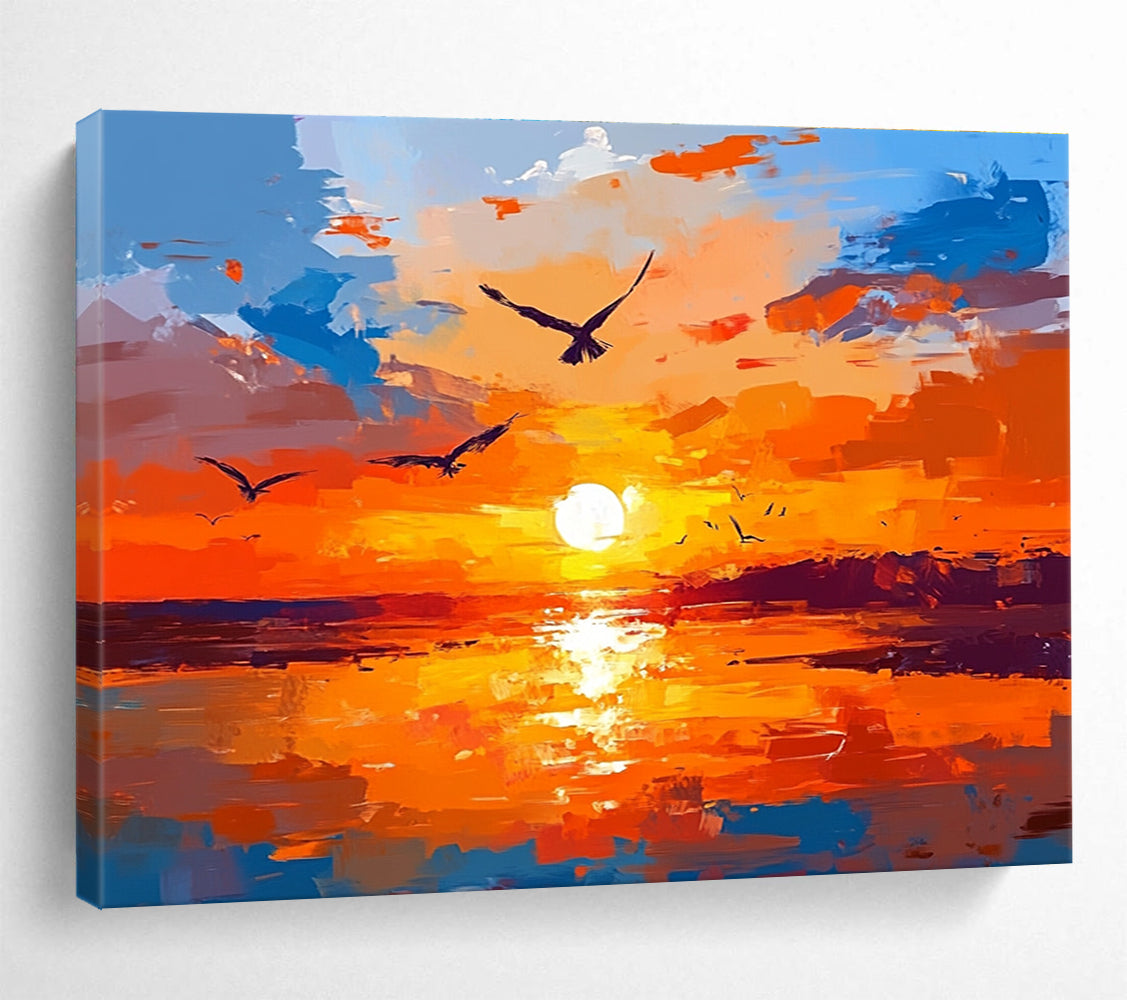 Orange Sunset Abstract Painting with Soaring Avian Energy ABS443
