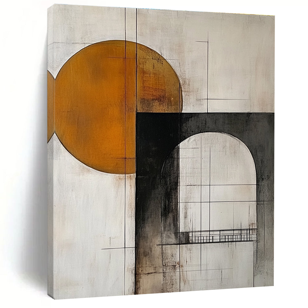 Geometric Abstract with Circle and Arch Painting for Mid - Century Modern Living Rooms GAB1203