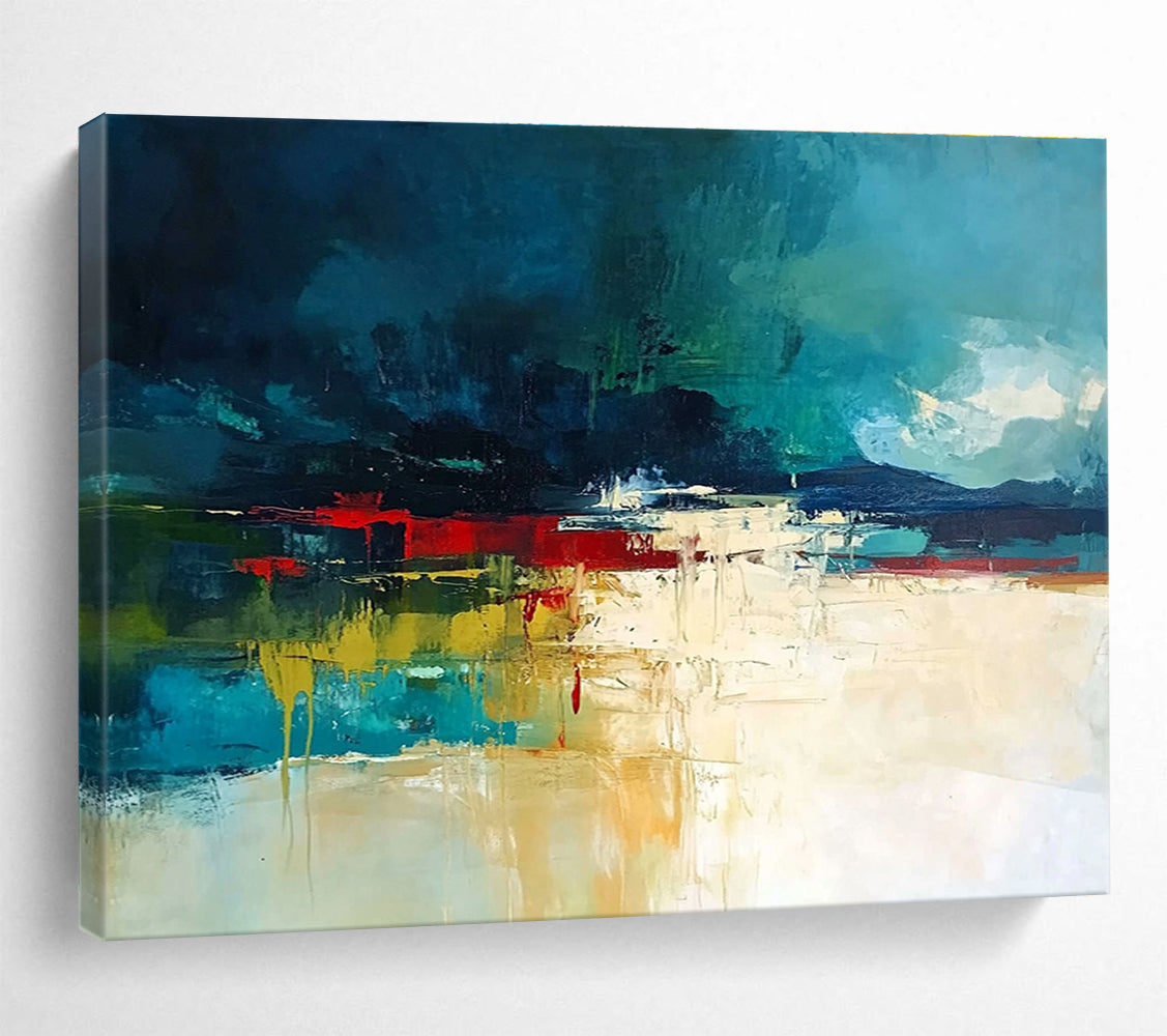 Vibrant Abstract Landscape Painting with Bold Color Blocks and Dripping Paint ABS247