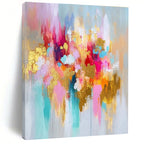Colorful Gold Abstract Flowers Painting with Delicate Glows WINK675