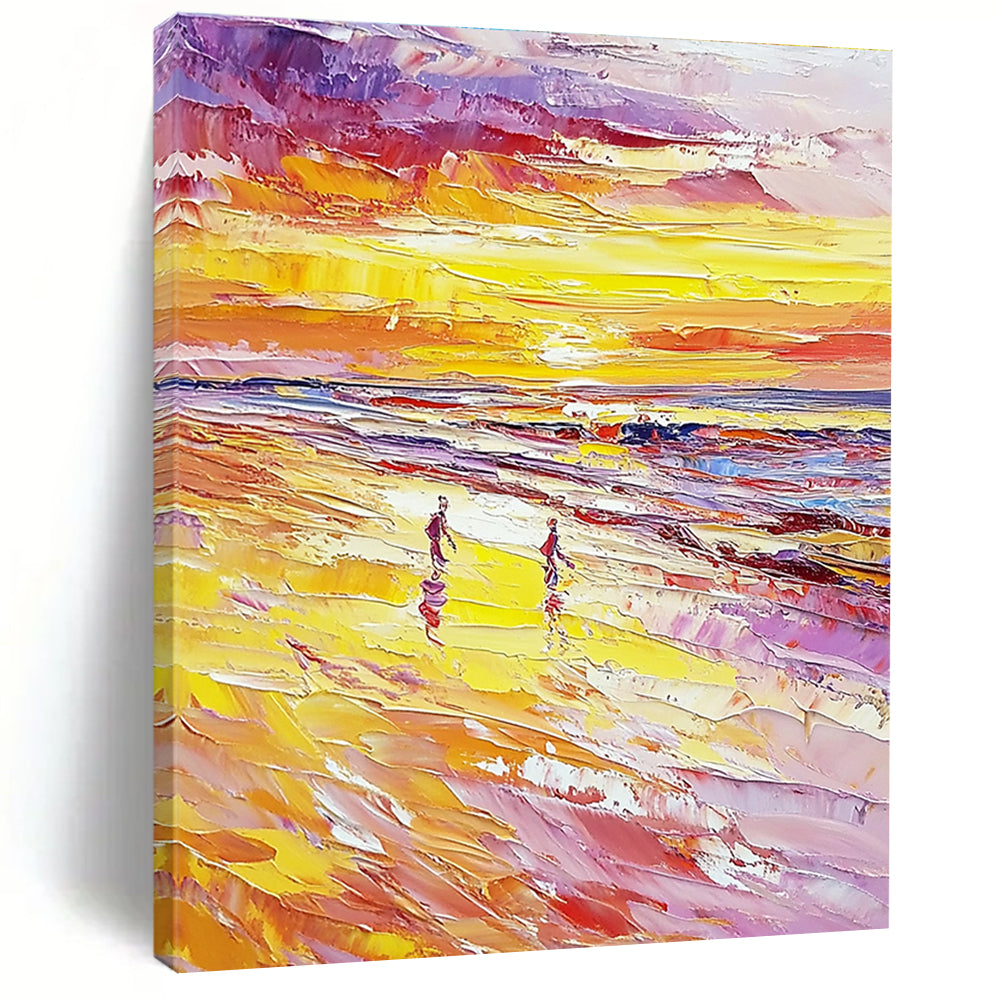 Beach Sunset Walk - Romantic Seascape Abstract Painting GAB0570