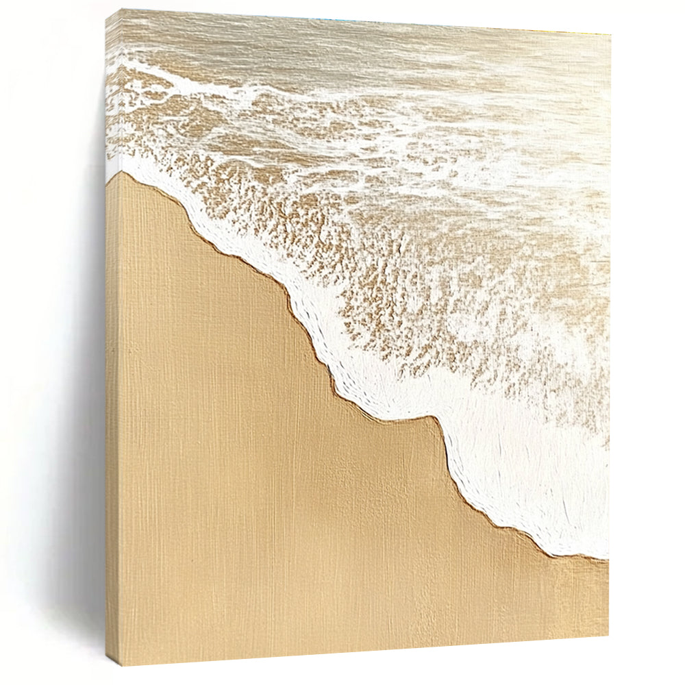 Sandy Beach with White Waves Abstract Painting with Coastal Charm GAB0077