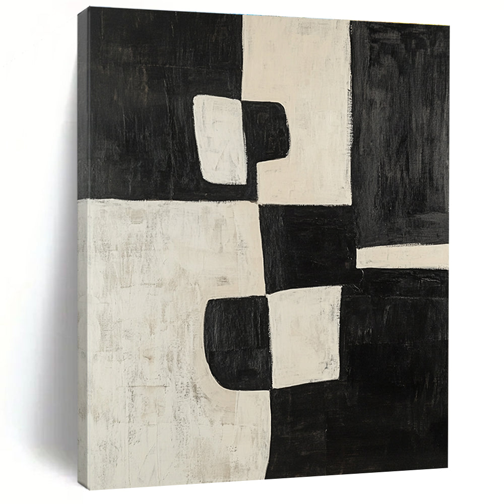 Black White Abstract Painting with Bold Geometry WINK669