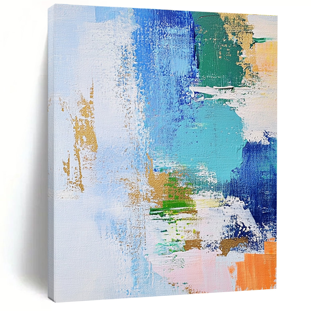 Blue Green Gold Abstract Painting with Dynamic Brushstrokes WINK616