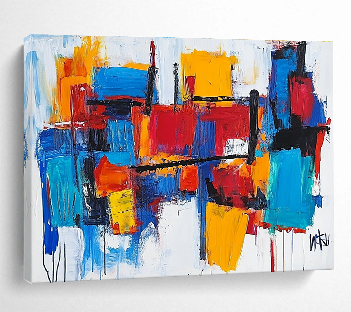 Color - Blocked Abstract Cityscape Painting with Bold Urban Energy ABS421