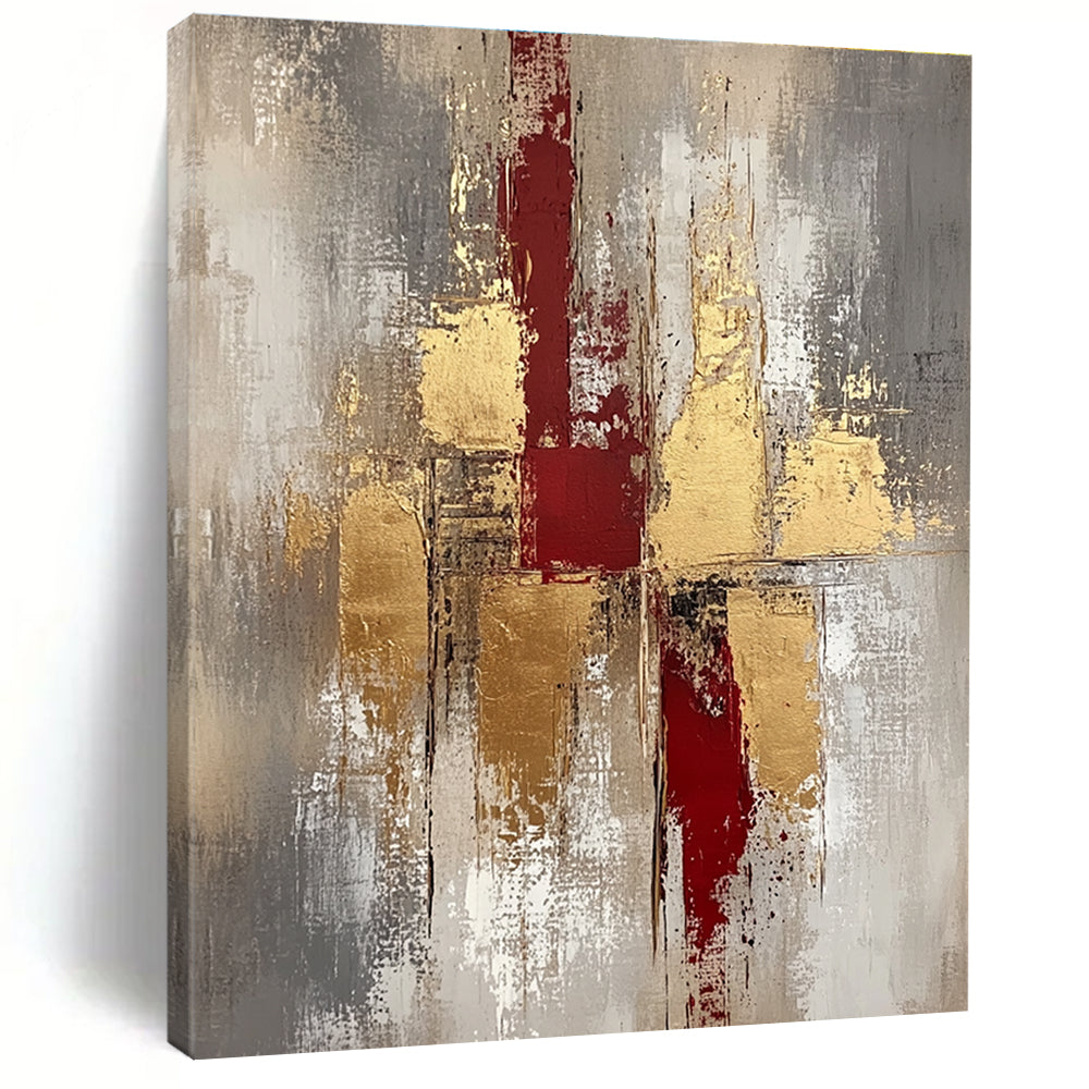 Red and Gold Textured Abstract Painting for Luxury Dining Rooms GAB0881