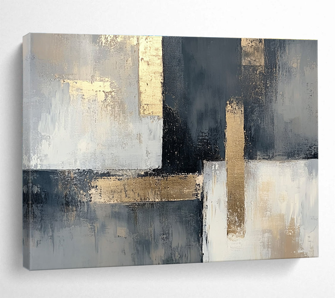 Gray and Gold Geometric Abstract Painting with Sophisticated Contrast ABS406