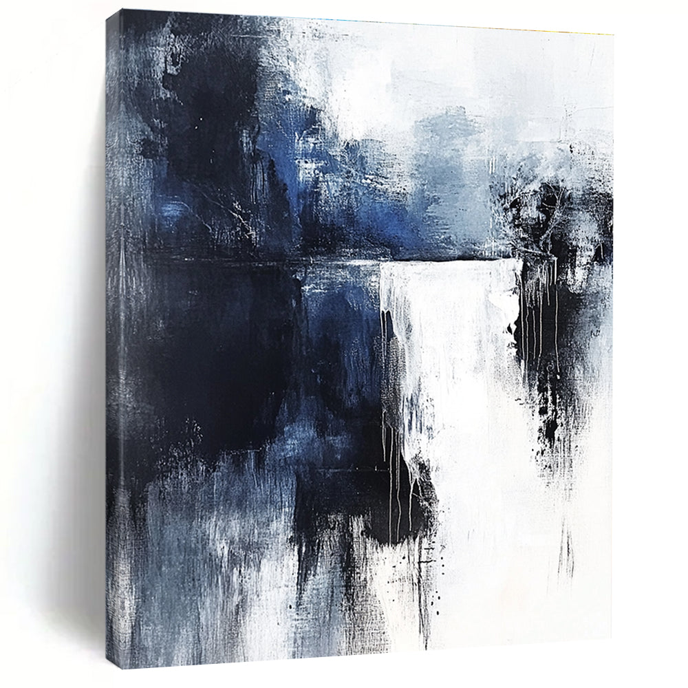 Dramatic Blue and Black Drip Abstract Painting for Bold Decor GAB0684